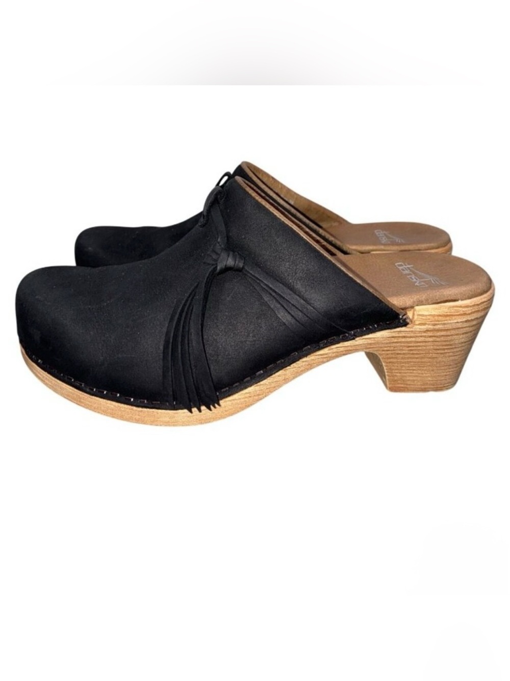 Dansko Miriam Mule Clog Black Leather with Tassel Detail Size 39